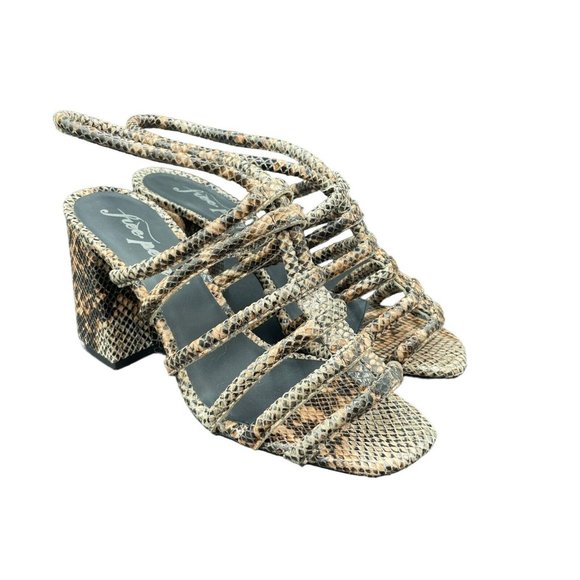 Free People Colette Sandals Size 9 Leather Strappy Platform Heel Python New boho - Picture 2 of 7
